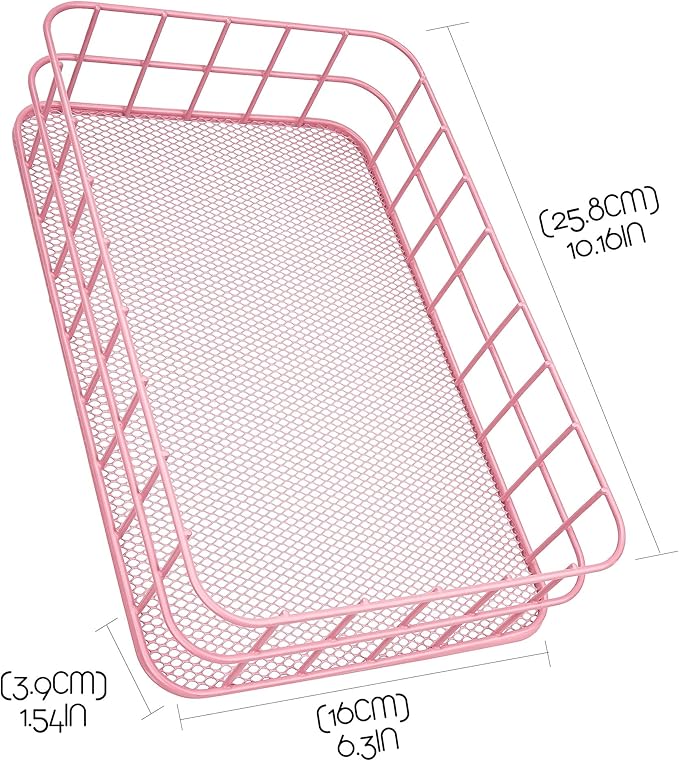 Black Metal Wire Cabinet Organizer Storage, Iron Grid Storage, Tray Net Basket Storage for Office, Home Decoration (Pink)