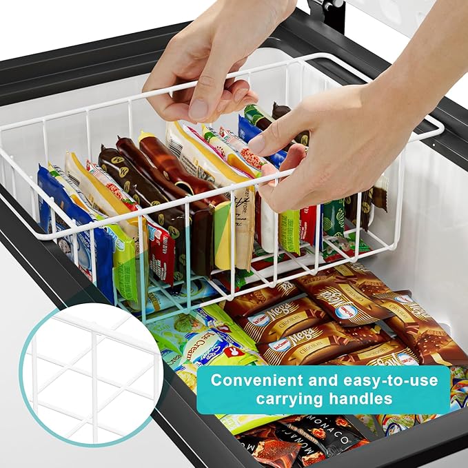 17.5 Inch Chest Freezer Organizer Storage Baskets Bins Metal Wire, Settle freezer chaos and reduce food waste effectively, Durable, Fully Use Space, Improve Air Circulate, 2 Pack