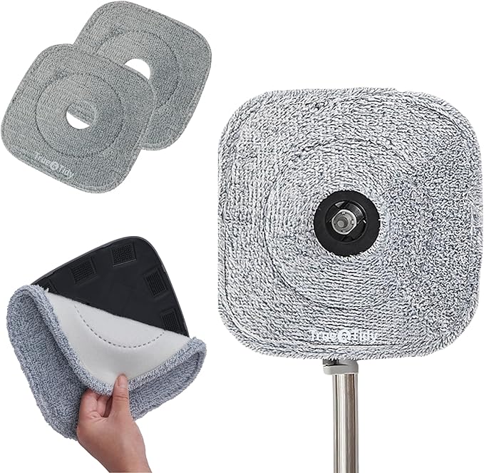 True & Tidy® 2-Pack 9 inch Extra Thick Microfiber Pad Refill for SPIN-800 TrueClean Mop & Bucket Square, Compatible with M16 and Most Square Spin Mop and Bucket, Machine Washable up to 100x