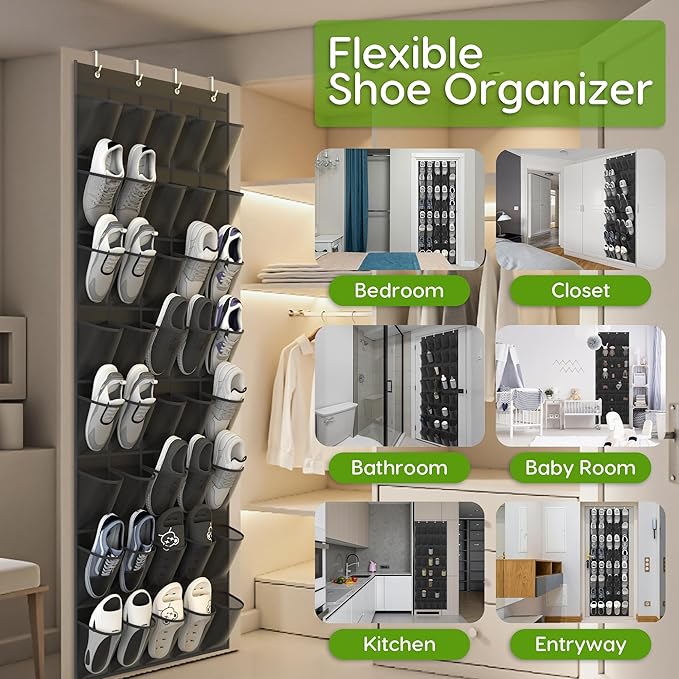 Unjumbly Over the Door Shoe Organizer with 40 Large Breathable Mesh Pockets, Space Saving Shoe Holder, Hanging Shoe Rack for Entryway Bedroom Closet Storage (Black, 80 Pockets)