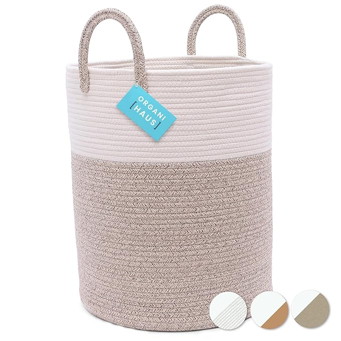 OrganiHaus Large Brown Woven Laundry Basket w/Handles 52L, Rope Dirty Clothes Hamper, Blanket Basket for Living Room, Baby Laundry Hamper for Nursery, Soft & Durable Decorative Organizer Bin