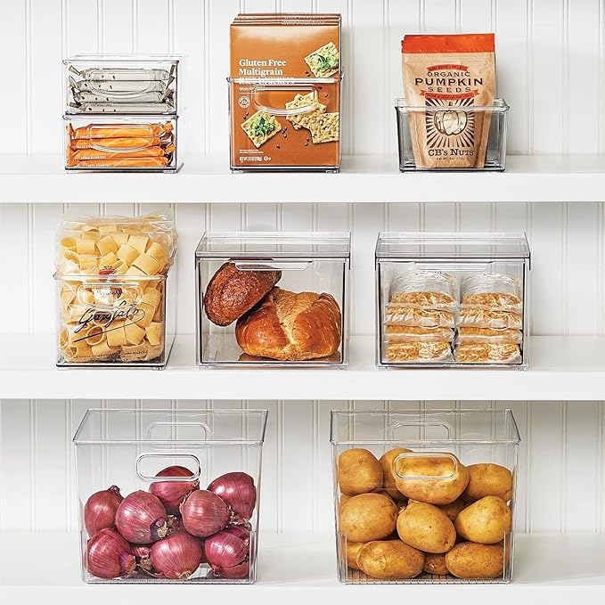 mDesign Kitchen Storage Drawer Box – Plastic Storage Box with Pull-Out Drawer – Pantry, Fridge and Cupboard Storage for Food and Snacks – Pack of 2 – Clear