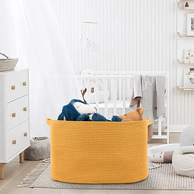 Extra Large Orange Storage Basket, 23.6" x 17" x 12" Rectangle Baskets for Organizing, Blanket Toy Bin Organizer, Colorful Woven Cotton Rope Baskets for Decor