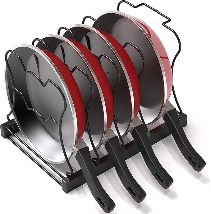 SIMPLE HOUSEWARE 5 Compartments Height Adjustable Pan Organizer, Black