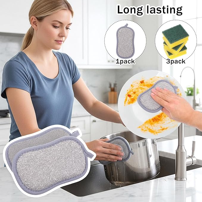 28 Pack Multi Purpose Kitchen Scrub Sponges, Non Scratch Reusable Dual Sided Microfiber Dish Sponge for Cleaning Pots Pans Dishes