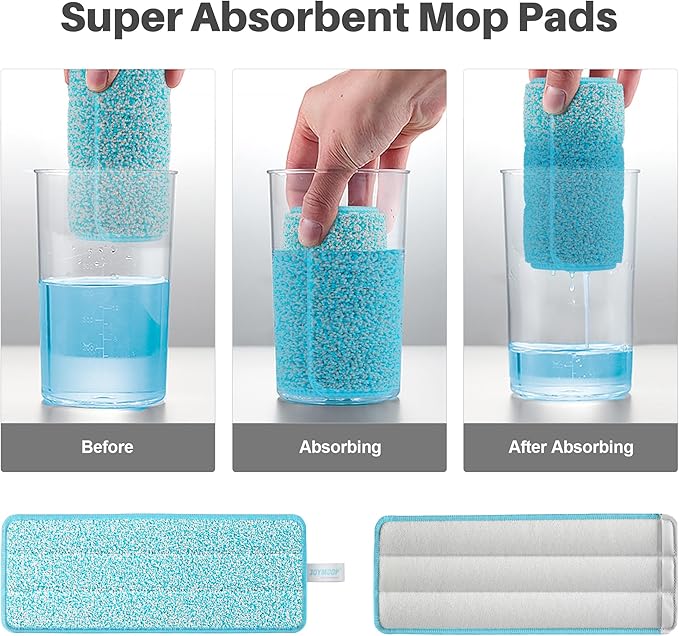 JOYMOOP Microfiber Mop Pads Replacement for JOYMOOP Flat Mop Bucket Set, Pack of 4 Refills 13-inch - Grey & Cyan Blue