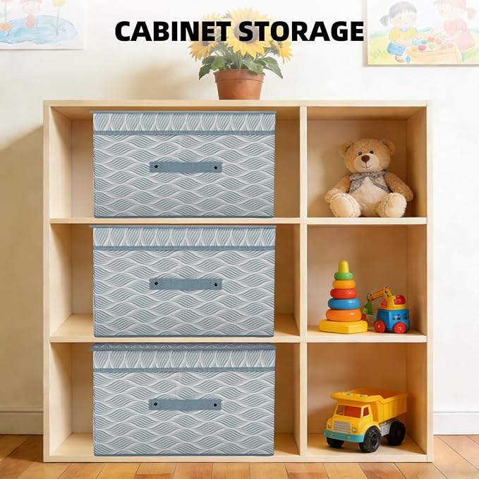DUHEL Storage Bins 3 Pack, Fabric Storage Basket for Collapsible Medium Canvas Storage Baskets for Organizing Shelf Nursery Home Closet . (Blue Pattern-3PCS)