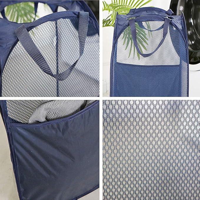 2 pop-up Laundry Hamper, Foldable mesh Laundry Baskets (Each with 2 Reinforced Handles), Black ……