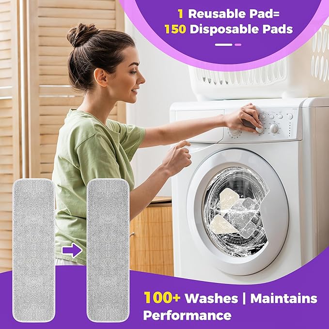 Reusable Pads for Swiffer® Power Mop™ - 100+ Wash Durable, High Absorption 4-Pack, Pet Hair Capture for Hardwood Tile & Vinyl Quick-Dry Refills