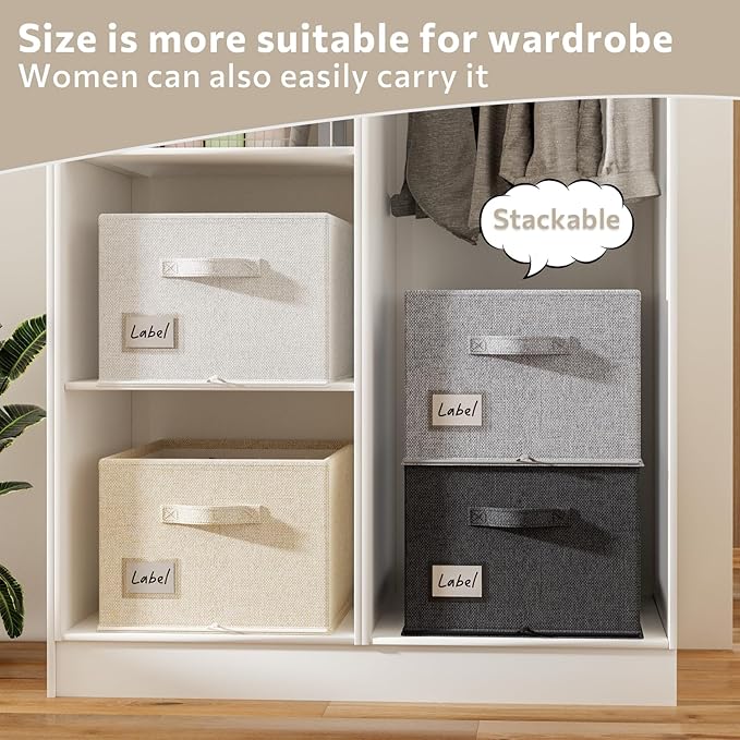 2 Pack Shoe Organizer for Closet, Fits 16-32 Pairs Fabric Shoe Storage Bins Large Shoe Box Storage Containers with Bottom Support for Shoes Space Saving Shoes Holder (Beige, 19.7*15.7*11.8in)