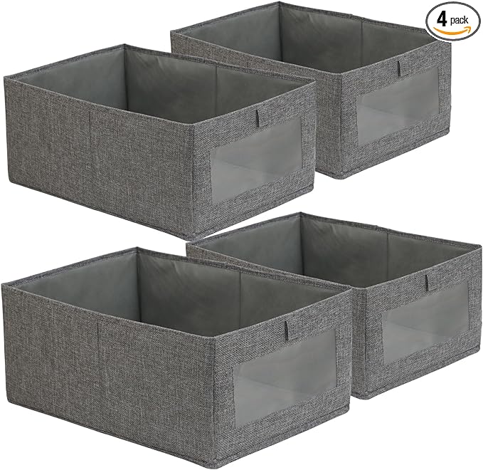 4 Pack Closet Organizers and Storage Bins, Storage Containers for Organizing Clothing, Jeans, Toys, Books, Shelves, Wardrobe - Closet Organizer, Large Storage Boxes Baskets with Window