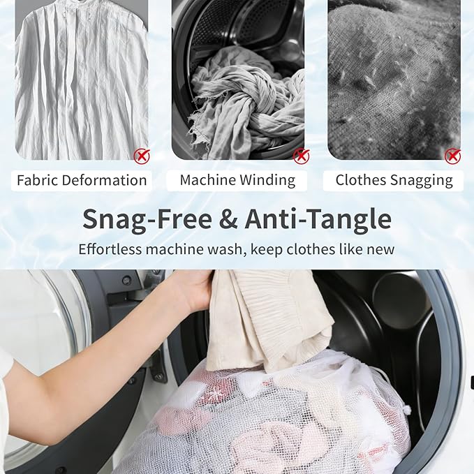 2-Pack Drawstring Mesh Laundry Bags, 24x31 Inches, Extra-Large Heavy Duty Laundry Net Bag, Breathable Mesh for Delicates, Protect Clothes in Washing Machine, Travel/Dorm/Sports/Family, White, Washable