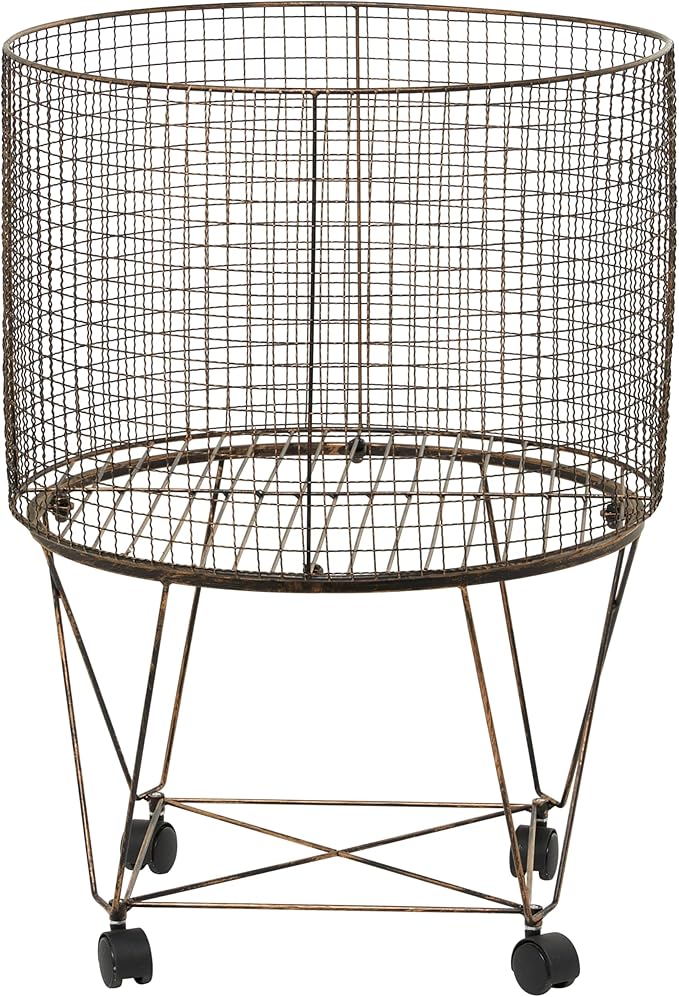 Deco 79 Metal Cylinder Storage Cart with Wheels, 20" x 20" x 28", Bronze
