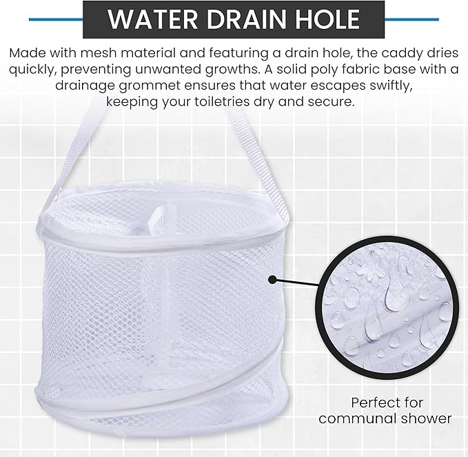 Handy Laundry Foldable Shower Caddy - Collapsible, Portable, Drainage Hole, Carry Handle, Large Compartments, Great Organizer for Camp, Travel, Gym, and Dorm (White)