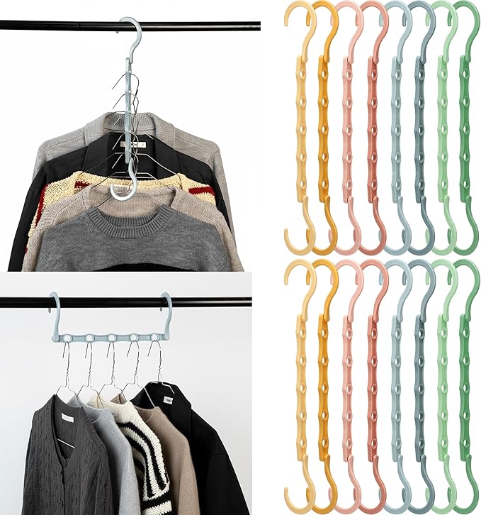 Mr. Pen- Space Saving Hangers for Clothes, 16 pcs, Pastel Colors, Plastic Multi Clothes Hangers Space Saving, 5 Slots, 360° Rotating Hooks