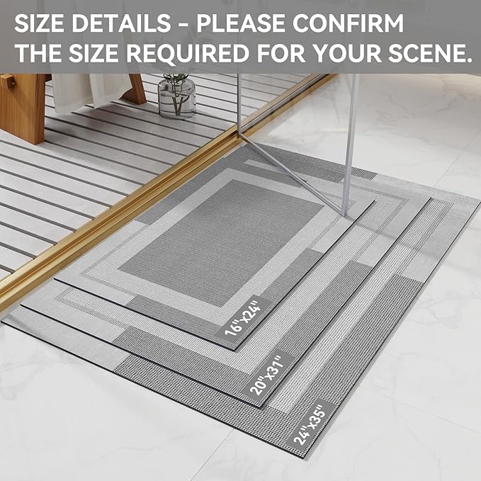 YDKGL Non Slip Bath Mat, Rubber Backing Ultra Thin Bathroom Rugs Fit Under Door Quick Dry Super Absorbent Washable Bath Rug Shower Mat for Bathroom Floor Bathtub Shower Sink, Easy Care Gray 20"x 32"