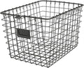 Spectrum Small Wire Basket with Label Plate Industrial Gray Square Wire Storage Basket for Kitchen Bathroom Laundry Pantry Closet Toy Under Sink Organization, Small Wire Basket Organizer for Storage