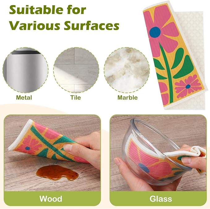 6 Packs Swedish Paper Cloths for Kitchen, Reusable Paper Towels Washable Dish Rags, Highly Absorbent Kitchen Towels Quick Drying Swedish Sponge Cleaning Dish Cloths (Hawaiian Style)