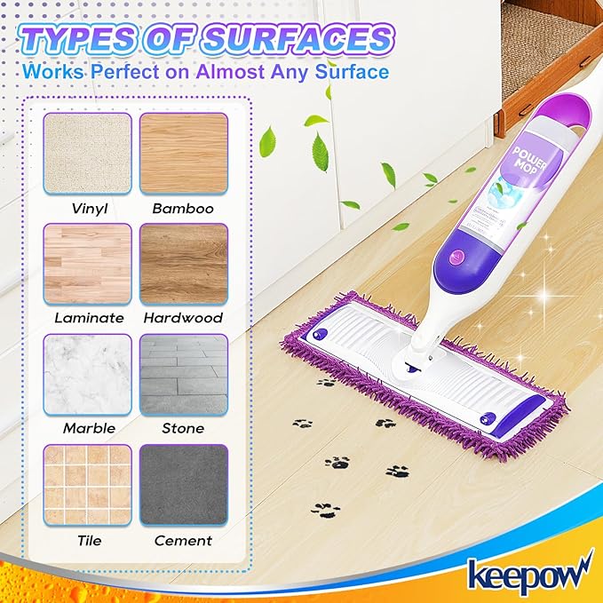 KEEPOW Reusable Microfiber Mop Pads Compatible with Swiffer PowerMop 4 Pack, Power Mop Pads Refills for 13 ''-15 '' Spray Mop, Machine Washable Pad Replacement for Multi-Surface Floor Cleaning
