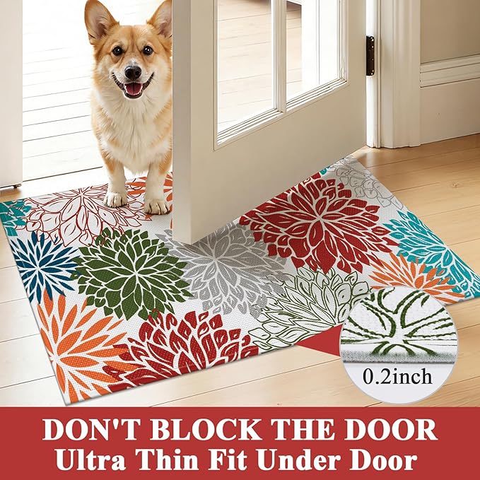 Vaukki Bathroom Rug Set 3 Piece, Non Slip Absorbent Rubber Backed Floral Bath Floor Mat Fit Under Door, Ultra Thin Quick Drying Bath Rug for Shower, Tub and Toilet, 17"x26"+17"x32"+17"x24"U, Red