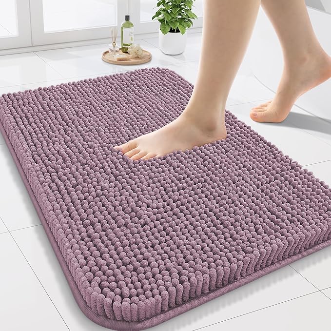 Arotive Bathroom Rugs 24x16, Extra Soft Absorbent Shaggy Chenille Bath Rugs, Machine Washable Rubber Backing Non-Slip Bath Mats for Bathroom Floor Tub and Shower, Home Decor Accessories, Deep Plum