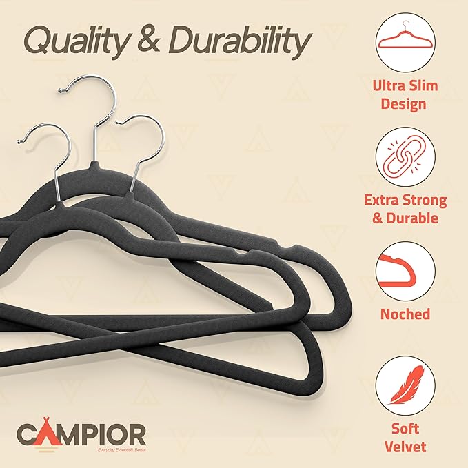 Black Velvet Hangers 80 Pack – 360° Swivel Hook, Non-Slip and Space Saving Hangers, Heavy-Duty 11 lbs Weight Capacity - Smooth Velvet Finish for Crease-Free Clothes and Effortless Closet Organization
