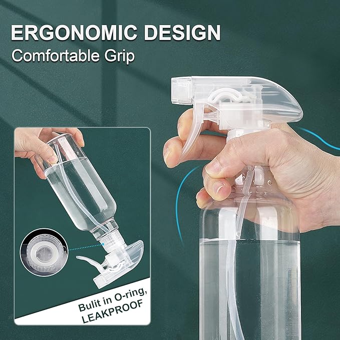 Spray Bottles Plastic Spray Bottle for Hair Mist/Stream Heavy Duty Empty Spray Bottles for Cleaning Solutions, Plants, Cooking (16.9oz-Clear+nozzle)