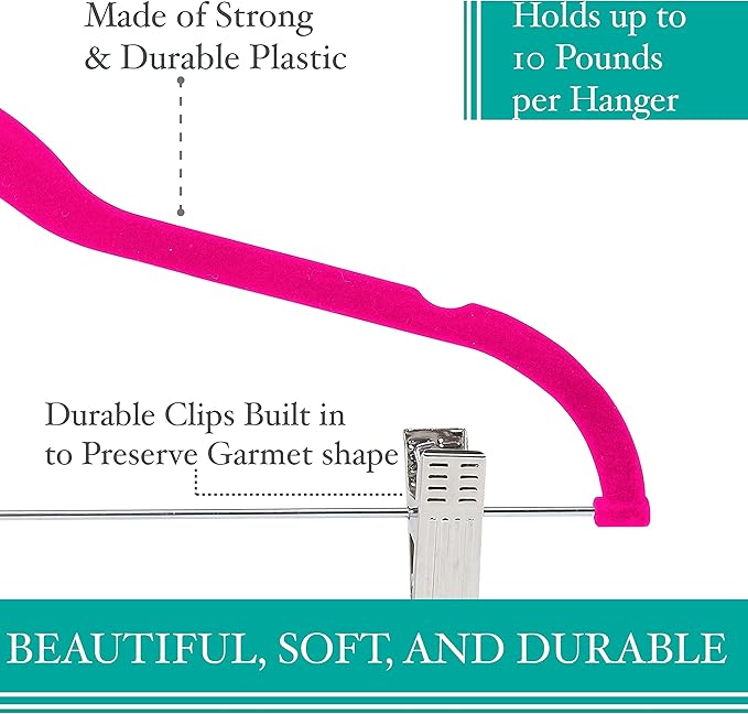 Simplify 6 Pack Slim Velvet Hangers with Skirt or Pant Clips, Space Saver, Prevent Garment Creases, Swivel Neck, Durable, Fuchsia