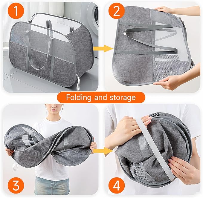 Large Collapsible Laundry Hamper,Gray Oxford Cloth 95L Capacity laundry basket with Handles,Breathable Mesh Design,Sturdy Steel Frame Clothes Hamper Wide opening for easy storage