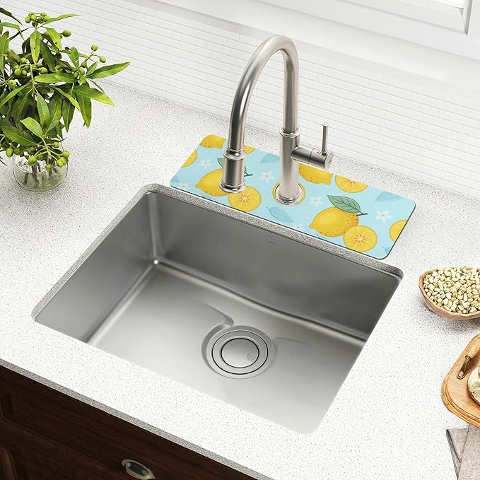 Kitchen Sink Splash Guard Sink Faucet Mat Faucet Handle Drip Catcher Drain Mats for Kitchen Bathroom Countertop Absorbent Dish Drying Mat Pad16 2pack 14.7x5.4Inch Lemon Blue