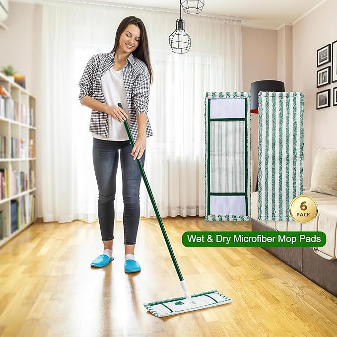 Microfiber Mop Refill for Libman Wet & Dry Microfiber Mop, 6 Pack Washable Mops Pads + 1 Count Laundry Bag
