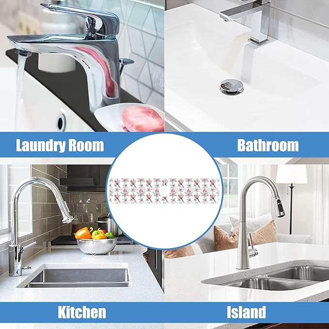 Chrismas Sink Splash Guard Faucet Mat Cute Christmas Absorbent Fast Drying Mat Sink Gadgets Splash Guard Behind Faucet Drip Catcher for Kitchen Bathroom 23.5"X5.5"