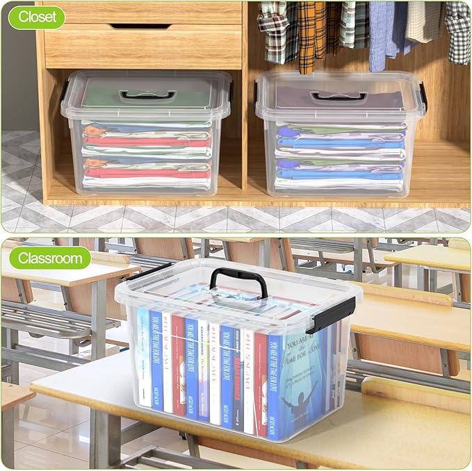 Drephia 4-Pack Clear Storage Bins Containers Boxes with Lid and Handle, 17.5 Quart Plastic Storage Bin