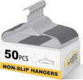 Quality Clothes Hangers 50 Pack - Non-Velvet Plastic Hangers for Clothes - Heavy Duty Coat Hanger Set - Space-Saving Closet Hangers with Gray Swivel Hooks - Functional Non-Flocked
