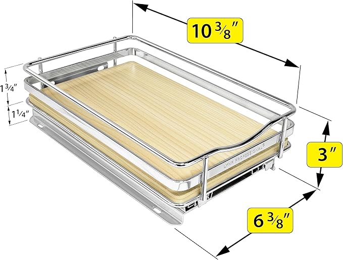 LYNK PROFESSIONAL® Élite™ Pull Out Spice Rack Organizer for Inside Kitchen Cabinets - 6-3/8 inch Wide - Slide Out Drawer – Wood/Chrome Sliding Spice Organization for cabinet - Spice Racks - 1 Tier