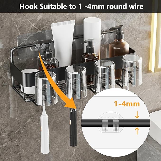 4 Pack Shower Caddy Adhesive Hooks Replacement, Shower Shelf Adhesive Replacement, Strong Adhesive Shower Hooks for Shower Caddy Shelves Rack Basket Holder, Transparent