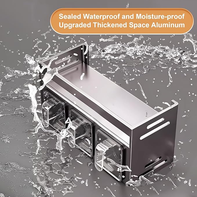 Kitchen Spice Rack, Kitchen Organizer and Storage Rack with 3 Spoons, Spice Organization for Cabinets Punch-free Wall/Countertop Home Decor Multifunctional Double Layer 3 Grid Condiment Rack, Gray