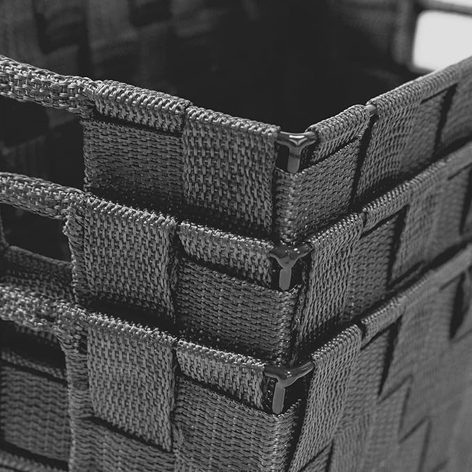 homyfort Storage Baskets for Organizing, Woven Organizer Baskets for Shelves, Small Strap Shelf Baskets for Bathroom Storage, Grey, Set of 4