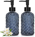 2 Pack Gem Glass Soap Dispenser with Black Plastic Pump, 13oz Liquid Hand Soap Dispenser, Rustproof Pump for Kitchen & Bathroom, Great for Lotions, Essential Oil, Liquid Soaps-Grayish Blue