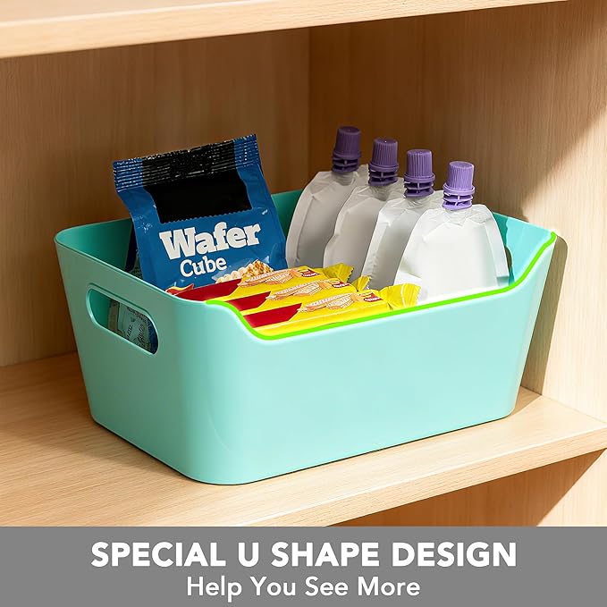 Tiawudi 12 Pack 4.5L Storage Bins, Plastic Storage Baskets for Home Classroom Organization, Multi-Use Organizer Bins for Cabinet, Pantry, Drawer, Closet, Countertop or Shelves, Colorful Containers
