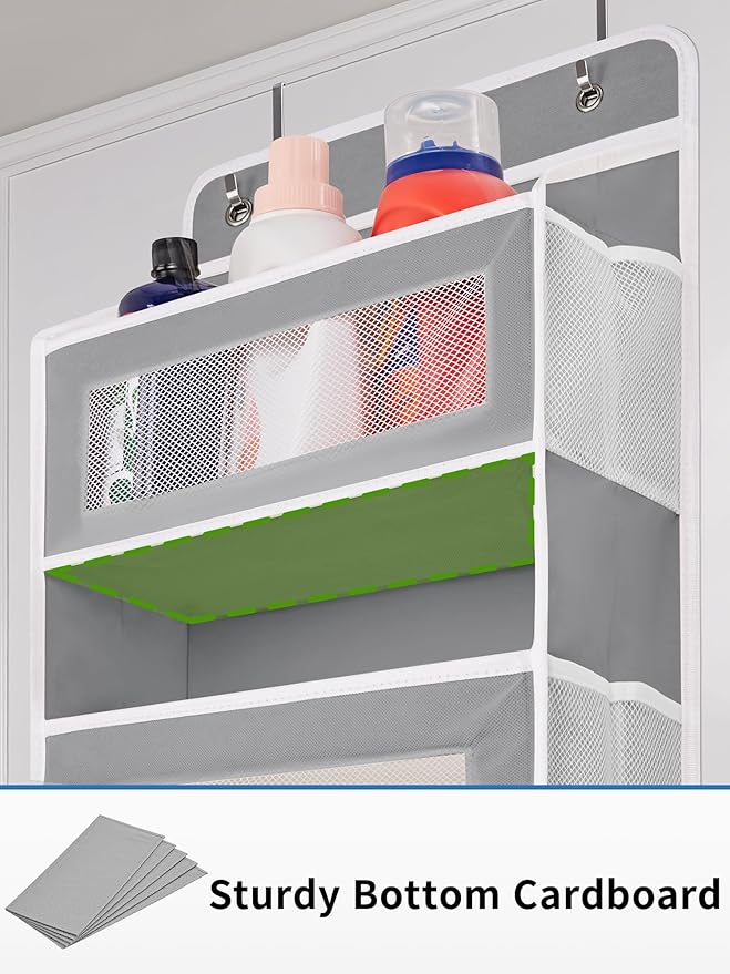 JARLINK 2 Pack Over the Door Organizer Storage, 5 Shelf Hanging Door Organizer with 5 Large Capacity Pockets, Anti Tilt 44 lb Load Behind Door Storage for Bedroom, Bathroom, Pantry, Nursery, (Grey)