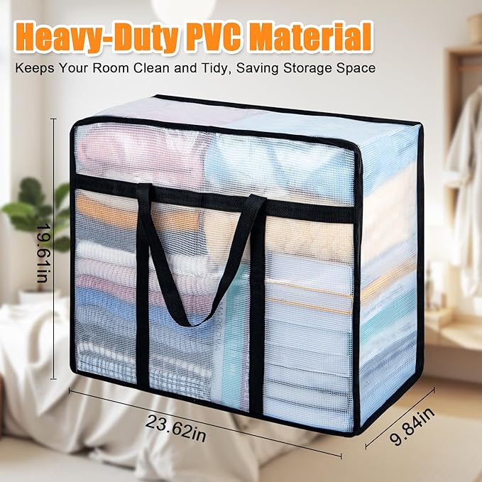 4 Pack Clear Blanket Storage Bags, 75L Plastic Comforter Clothes Storage Bags Underded Moving Bags Closet Organizers and Storage Zippered Sturdy Handle for Bedding, Clothes, Linen, Toys, Quilt, Duvet
