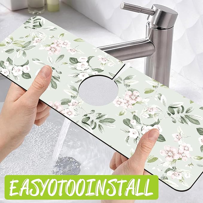 Sink Splash Guard Faucet Mat Petunias Flowers and Butterflies Absorbent Fast Drying Mat Sink Gadgets Splash Guard Behind Faucet Drip Catcher for Kitchen Bathroom 15.5"X5.5"