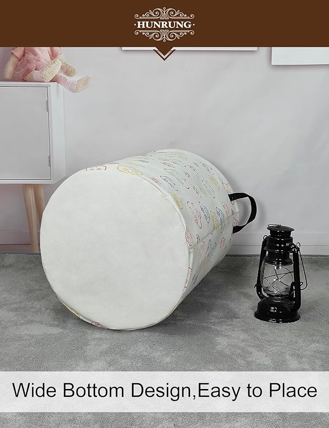HUNRUNG Laundry Hamper,Large Canvas Fabric Lightweight Storage Basket Toy Organizer Dirty Clothes Collapsible Waterproof for College Dorms（Round-Car）
