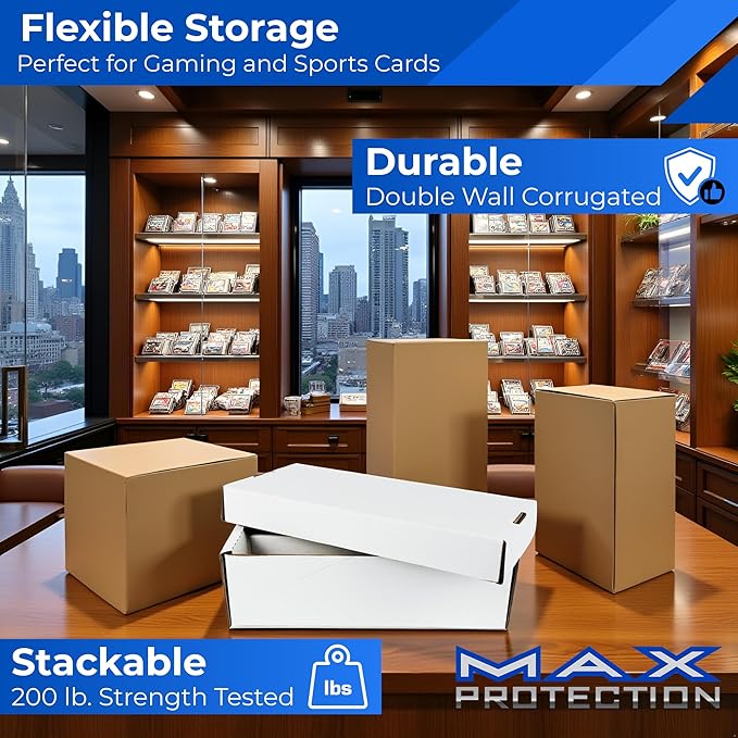 Shoe 2 Row Storage Box (1600 Ct.) - Cardboard Storage Boxes - Baseball, Football, Basketball, Hockey, Sports Card, Gaming & Trading Cards Collecting Supplies by MAX PRO - Made in the USA (5 Pack)