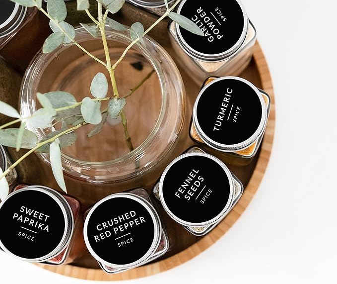 SAVVY & SORTED Spice Labels, 140 Round Waterproof Kitchen Labels for Spice Jars, Spice Organization, Herb Seasoning Pantry Labels, Spice Rack