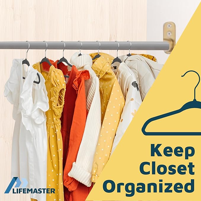 Black Velvet Kids Hangers 20 Pack, 10.83" Non-Slip Baby & Toddler Hangers for Clothes, Space-Saving Slim ABS Plastic with 360° Swivel Hook & Notched Shoulders, Up to 10 lb Capacity