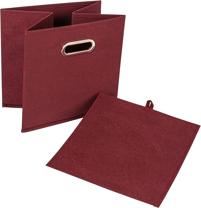 Household Essentials Foldable Fabric Storage Cubes 36-Pack – 11x11x11 Stackable Non-Woven Bins with Chipboard Sides & Grommet Handles – Closet, Shelf, Nursery, or Office Organizer – Burgundy