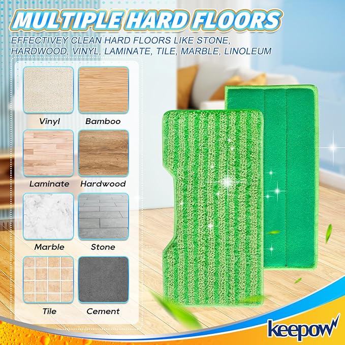 KEEPOW Washable & Reusable Mop Pads Compatible with Shark VACMOP VM252 VM200 VM401 VM180 VM252GN VC205 VM250 Cordless Vacuum Hard Floor Mop, Compatible with VACMOP Pads, Green, 4+2+1 Pack
