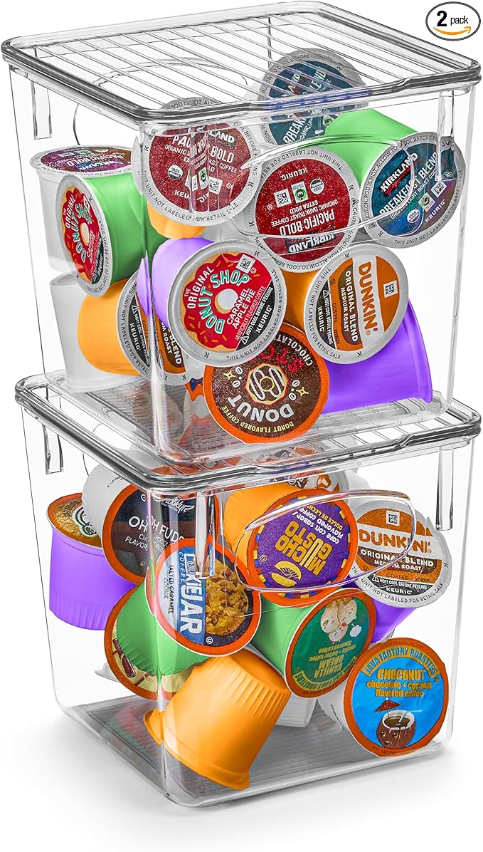 Sorbus Small Plastic K Cup Storage Bins - Nespresso Pods Holder, Vertuo Pod Holder, Kitchen Organization, Pantry Storage, Fridge Organizer - K Cup Organizer for Nespresso Accessories (2 pack)